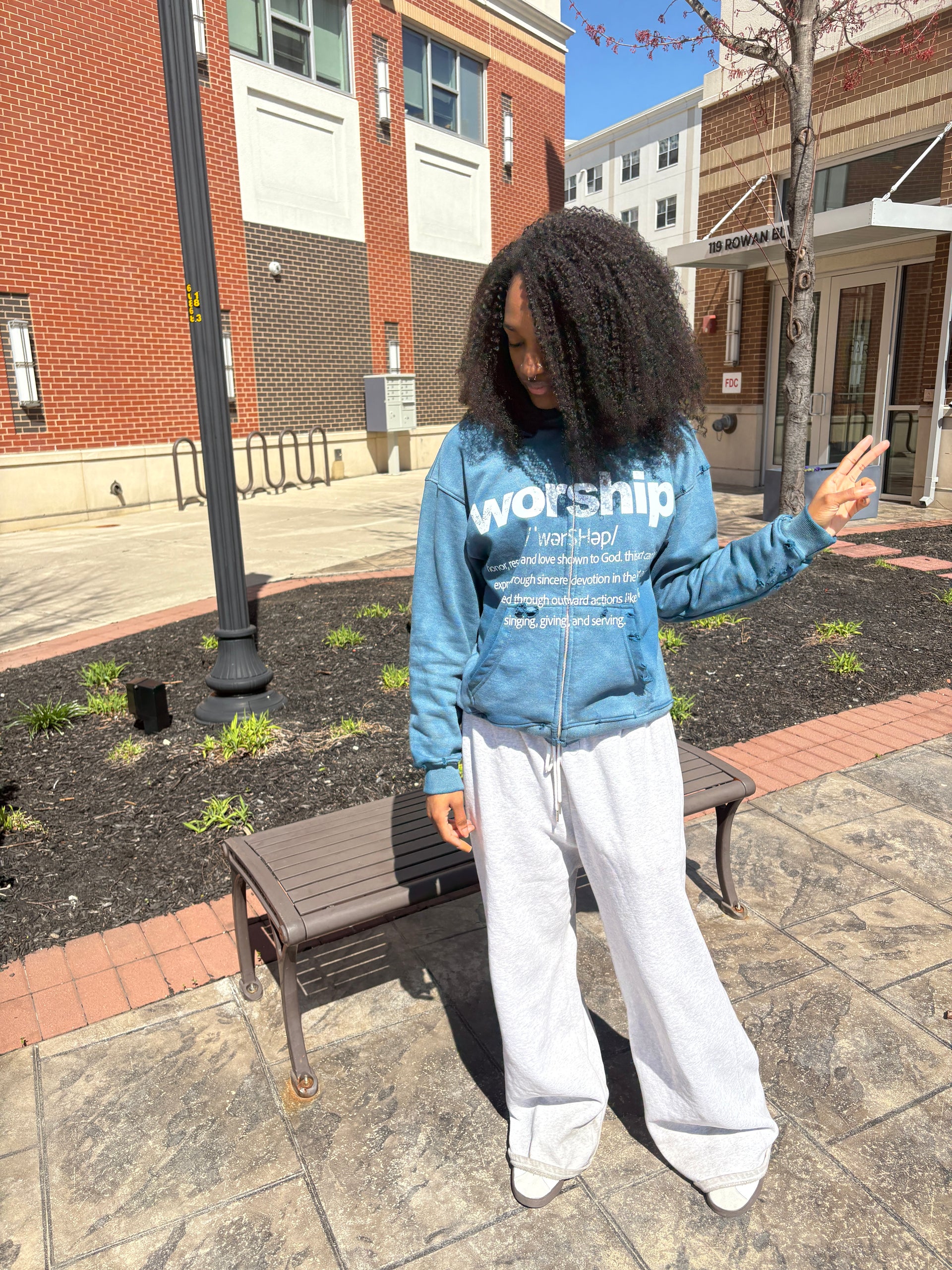 "WORSHIP" Definition Zip Up - Blue