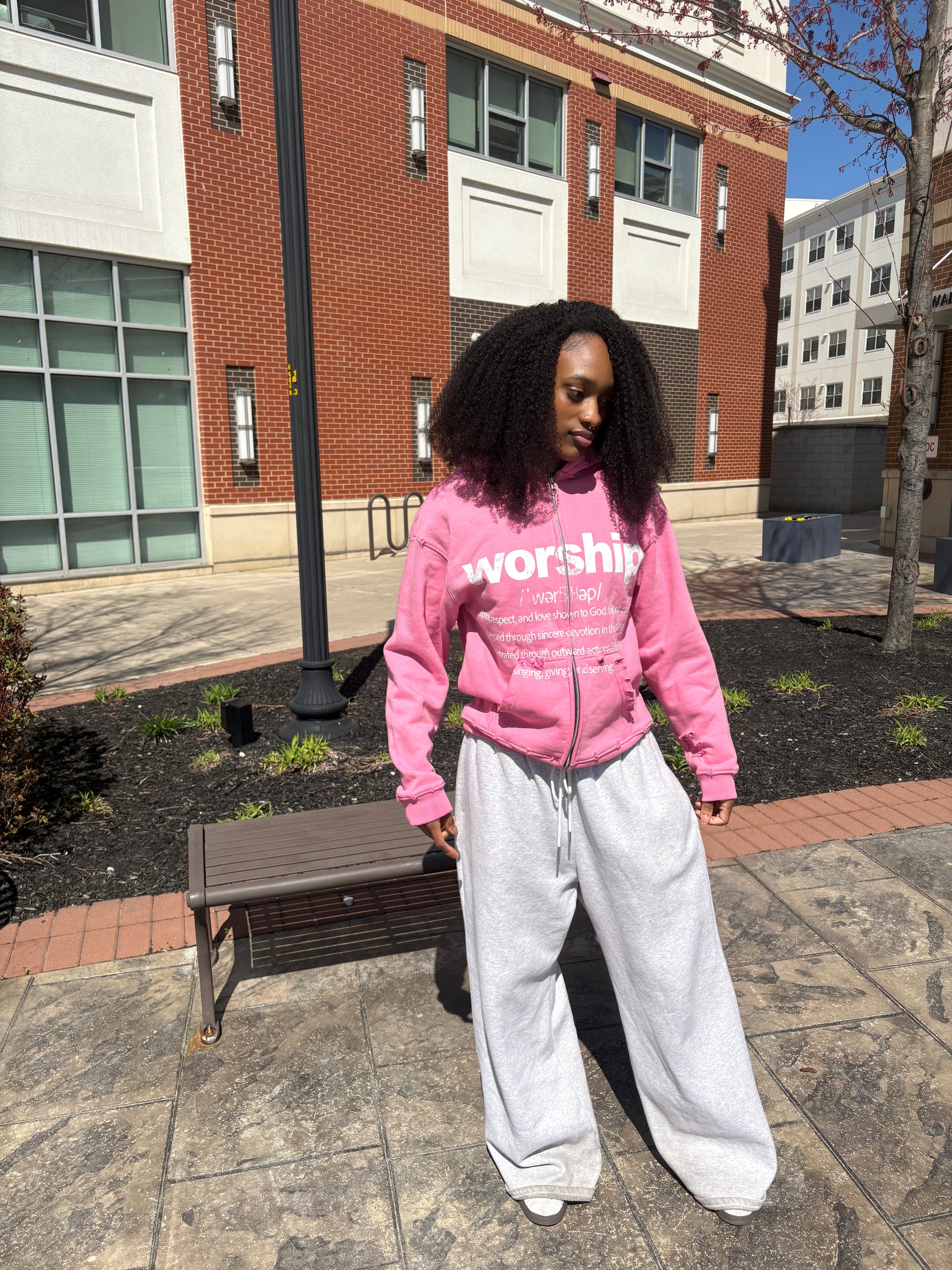 "WORSHIP" Definition Zip Up - Pink