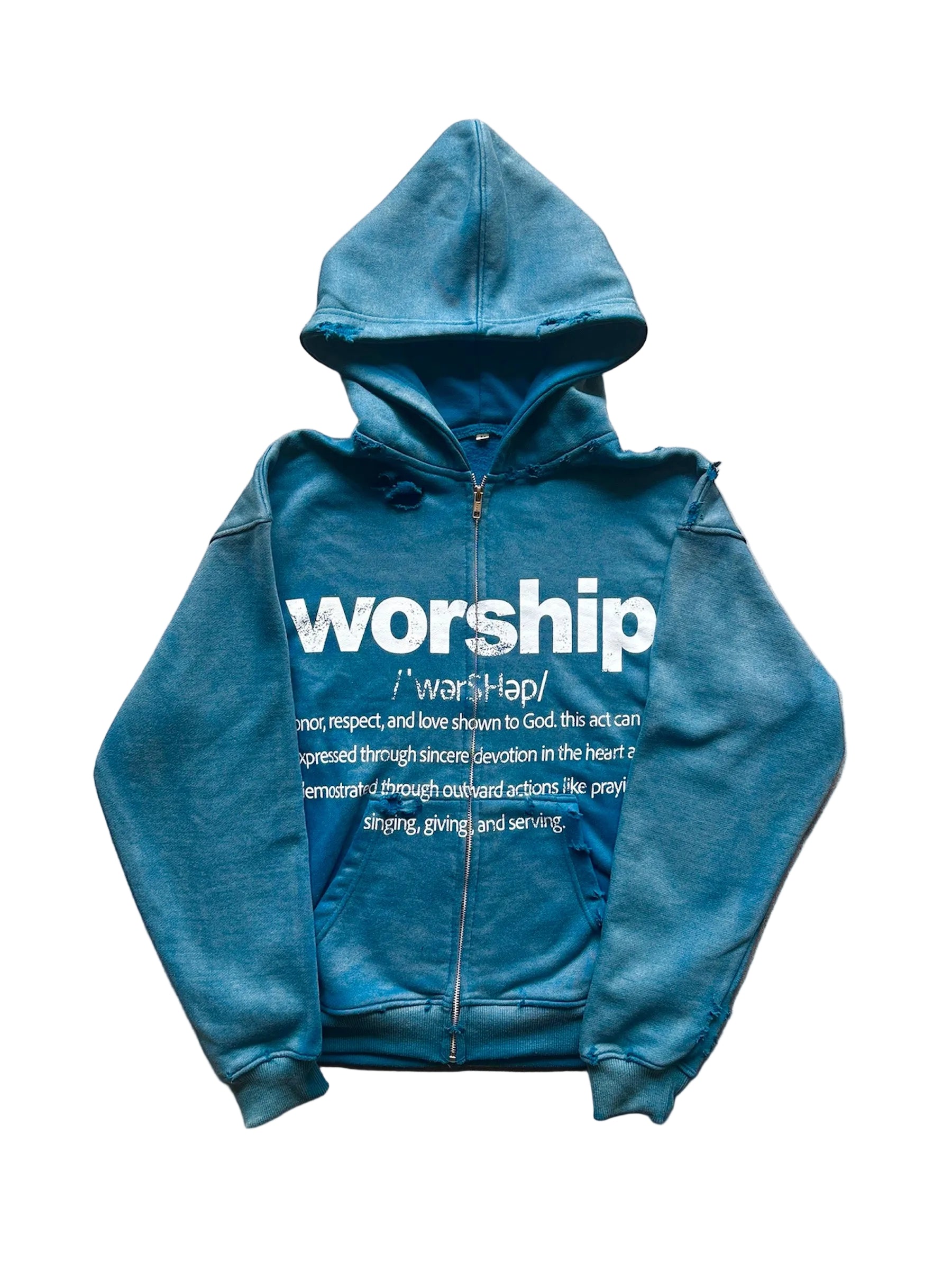 "WORSHIP" Definition Zip Up - Blue