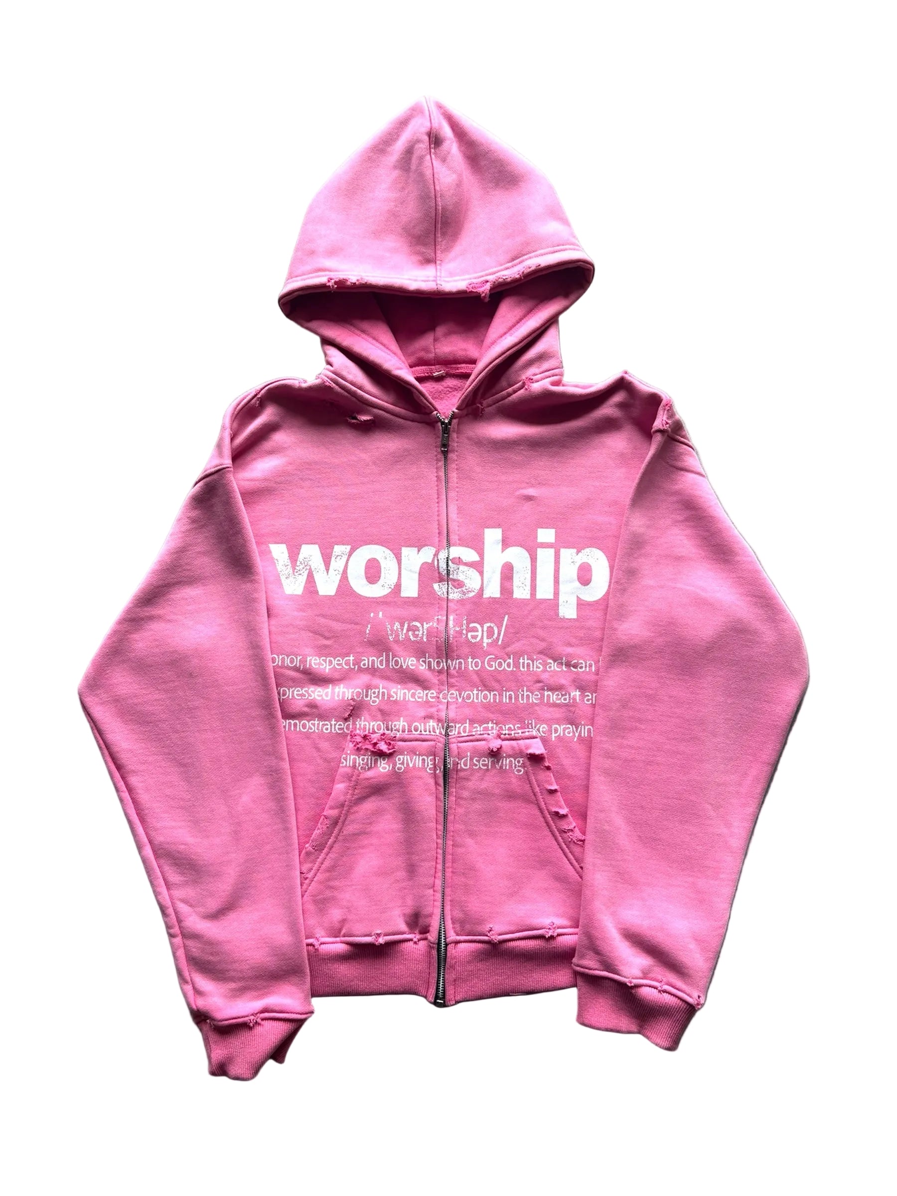 "WORSHIP" Definition Zip Up - Pink